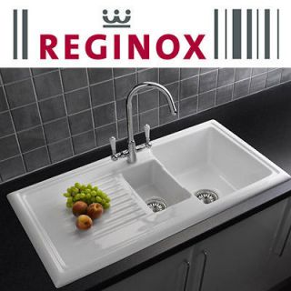 Reginox White Ceramic 1.5 Bowl Kitchen Sink   RL301CW