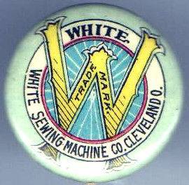 1896 pin White SEWING MACHINE pinback Cleveland Letter W Monogram