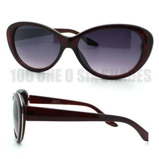 Womens Burgundy Cat Eye Sunglasses Oval Metal Edge Trim New Design