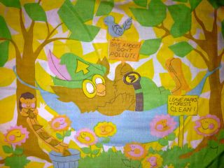 Vtg 70s Woodsy Owl GIVE A HOOT! DONT POLLUTE! Twin Fitted Bed Sheet 
