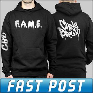 Chris Brown F.A.M.E fame Black Hoodie Hoody Front Back & Sleeve Print 