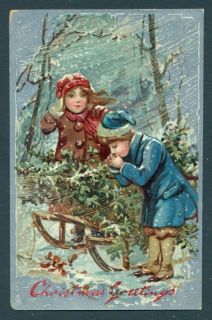 Y1785 Frances Brundage postcard, Children in snow, sled