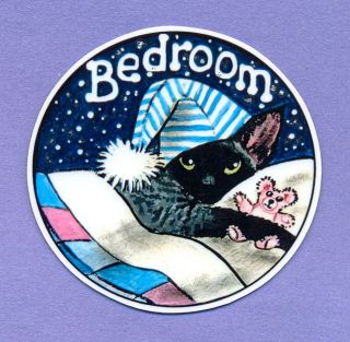 NEW   GLITTERY DEVON REX CAT PAINTING BEDROOM LAMINATED SIGN SUZANNE 