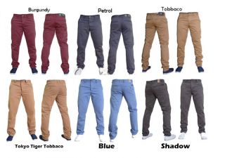 Crosshatch Branded Chino Jeans Cotton Trousers Pants Petrol Burgundy 