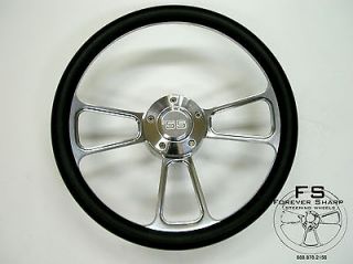   Billet Steering Wheel Black Halfwrap Set 55 Chevy Chevrolet GMC Buick