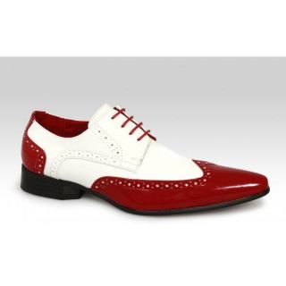Mens Brogue Gangster Costume Shiny Patent Pointed Dress Shoes Red And 