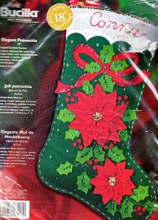 Bucilla ELEGANT POINSETTIA SEQUINED FELT APPLIQUE Christmas Stocking 