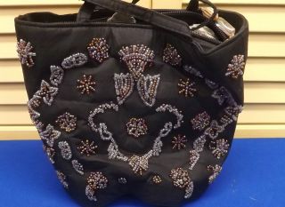 New Bueno Collection Black w/ Beaded Design Handbag