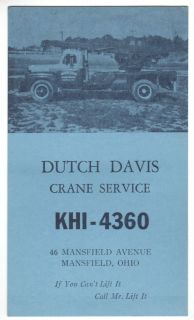QSL CB Radio Card Ohio OH Mansfield Dutch Davis Crane Service Truck