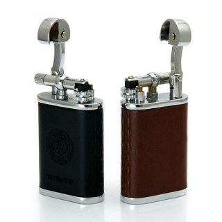   antique style leather wrapped lift arm butane gas lighters SET OF 2