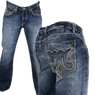 MEK Denim Jeans Mens BIZANI DARK blue destressed Straight leg 