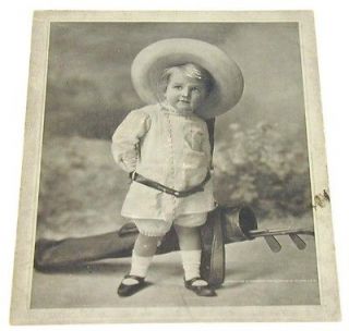 1905 Embossed Calendar Top Little Boy Golf Clubs & Large Straw Hat