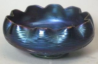Antique Bohemian Blue Iridized & Threaded Art Glass Bowl c. 1905