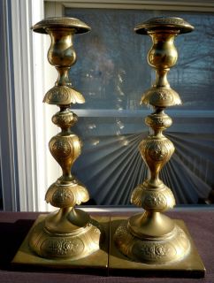  Russian Imperial Polish Fraget Bronze Candlesticks. Floral design