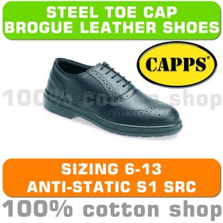 CAPPS LH707 Work Wear Safety Black Smooth Leather Brogue Shoes Steel 
