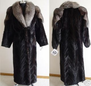 48 RANCH MINK TAIL COAT   INDIGO FOX TRIM SIZE 6