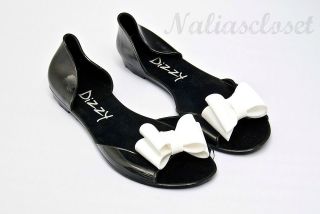 Dizzy black white bow Jelly ballet flats shoes stunning NIB