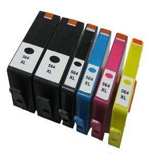 Six Black/Cyan/Mag​enta/Ye​llow ink fit HP 564 XL wchip 564xl 