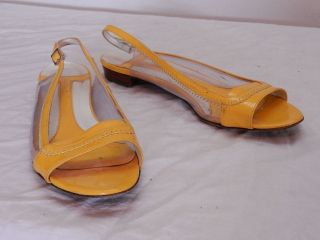Vintage Womens 38.5 8 THEORY BIJOUX Yellow Patent Leather Slingback 