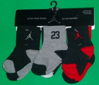 Nike AIR JORDAN Toddler BOYS 6 Pair Pack Socks 6 12&12 24 Months RED 