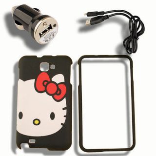 Case+Car Charger for Samsung GALAXY Note LTE Hello Kitty Bell Snap On 