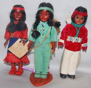 Three Carlson Vintage 7 American Indian Dolls