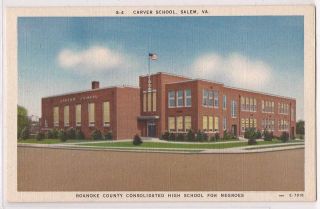 Salem, Virginia Postcard Carver School Building Street View Linen 