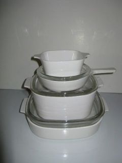 CORNING WARE WHITE CASSEROLES LOT OF 7 PIECES