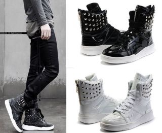   Leather Lace Up High TOP Rivet Sneakers&Casual Zip Ankle Boot/Shoes