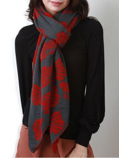 NEW Anthropologie RED & Charcoal GRAY Asian JAPANESE Print Wrap SCARF