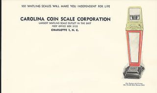 1930S CAROLINA COIN OP SCALE CORP WATLING DIST CHARLOTTE N.C NORTH 
