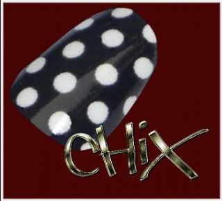 CHIX Nail Wraps White On Black Polka Dot Fingers Toes Foils Stickers 