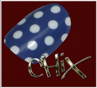 CHIX Nail Wraps White On Blue Polka Dot Fingers Toes Foils Stickers 