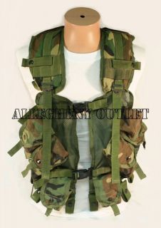 USGI MILITARY Enhanced Tactical Load Bearing Vest Woodland Camo Good 