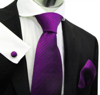 995CH/ Paul Malone Purple Necktie with Hanky & Cufflinks . 100% pure 