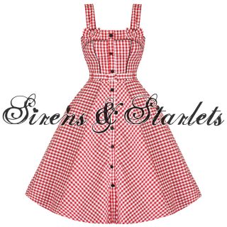 HELL BUNNY CHANTAL LADIES NEW RED GINGHAM 50S VINTAGE ROCKABILLY PROM 
