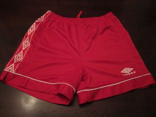 Mens Vtg Umbro Red Shiny Stripe Soccer Official Athletic Shorts Glanz 