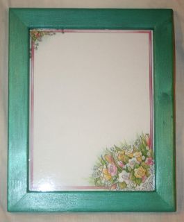 MESSAGE BOARD GREEN FRAME FLOWERS DRY ERASE BOARD HAND PAINTED MADE IN 