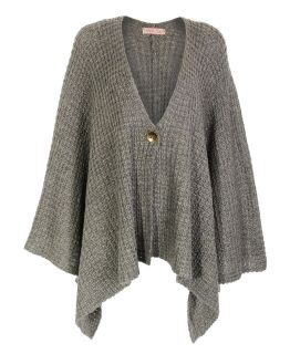 Chunky Knit Cape Cardigan Sweater Asymmetric Hem Woolen Wrap Shawl 