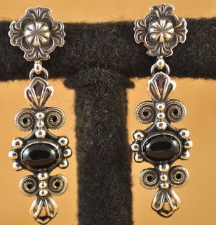 Darrell Cadman Navajo Post Back Onyx Dangle Earrings Sterling Silver 