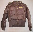 V4018 Lot 29 Brown Down Puffy Coat w/ Detachable Hood & Faux Fur Ruff 