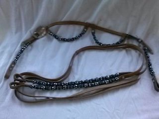 CUT METAL BEADS~Leather Headstall Bridle Curb Strap Reins Horse Tack 