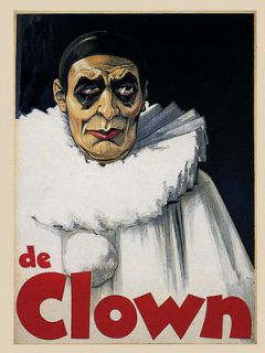 The Clown Comic Performers Pierrot Costumes Circus Vintage Poster 