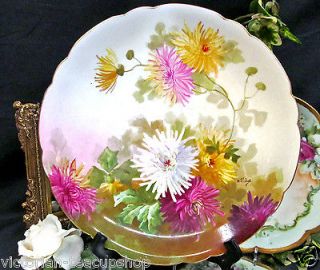 LIMOGES FRANCE HAND PAINTED ARTIST SIGNED CHARGER PRETTY MUMS