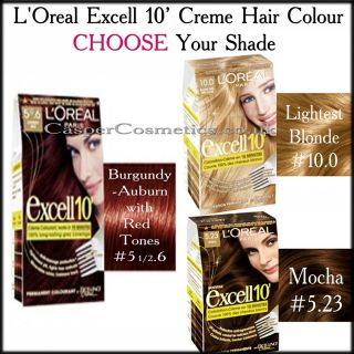 Loreal Excell 10 Creme Hair Colour Blonde, Mocha Brown or Auburn Red 