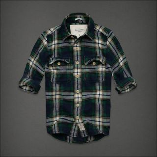 NWT ABERCROMBIE & FITCH HENDERSON LAKE BUTTON DOWN GREEN FLANNEL MED 