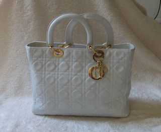 Authentic Christian dior white leather quilting cannage lady Bag