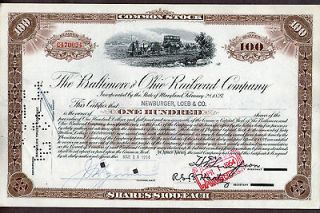 Old Baltimore and Ohio Railroad Company Stock Certificate B & O 