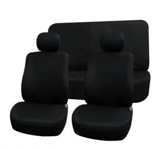 Cloth Seat Covers w. 2 Headrests and Solid Bench Black (Fits Lexus 