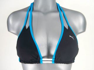NWOT Womens PUMA Turquoise Blue, White, & Black Triangle Bikini TOP 
